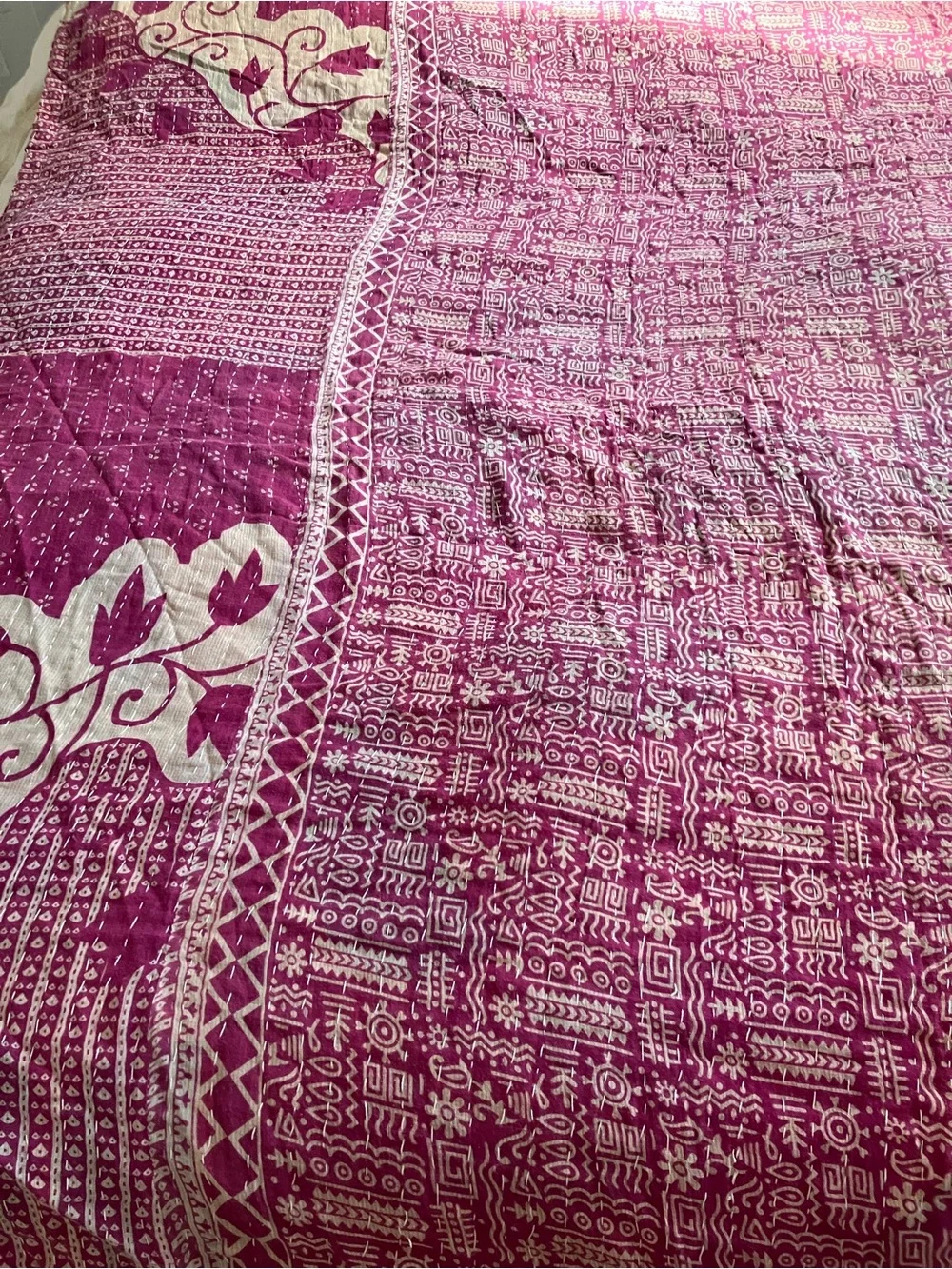Kantha handstiched throw, bedspread, tablecloth